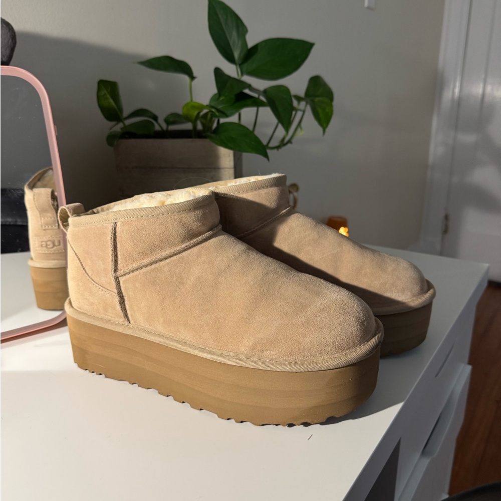 Women's UGG Tan Platform Ankle Boots